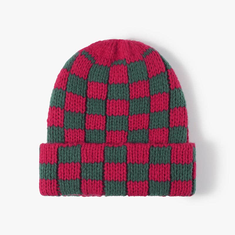Dipped Shop - Wholesale Beanie - Women's - Plaid Contrast Color Warm Knit Beanie DPKB301911