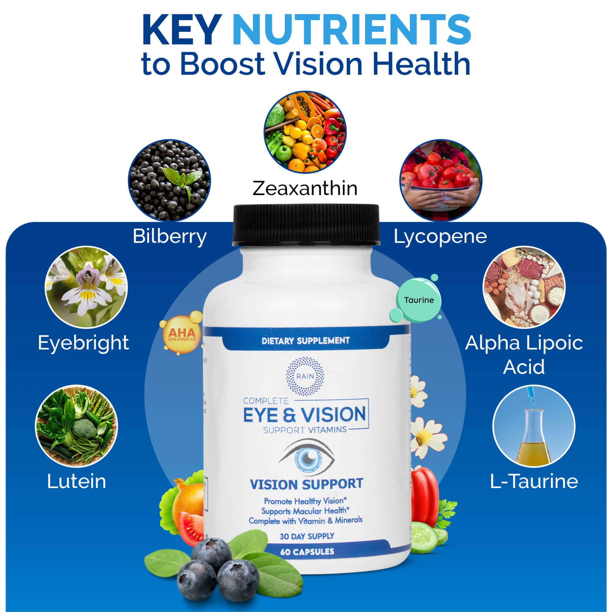 RAIN - Vente Supplément oral/vitamine - Rain™ Vitamines Naturelles pour les Yeux et la Vision (60 Gélules)3