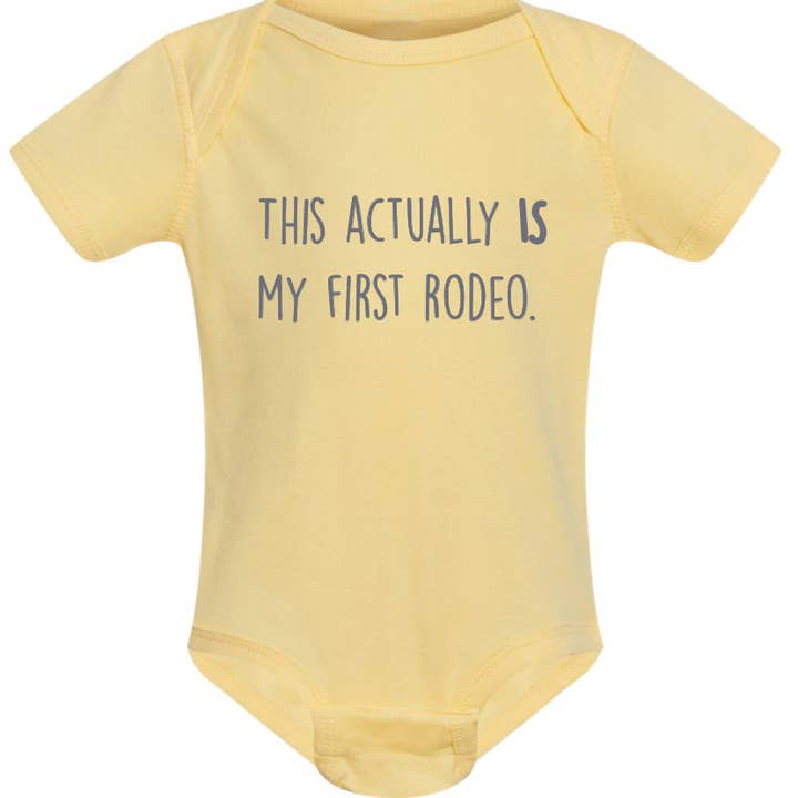 This actually IS my first rodeo funny printed baby onesies for wholesale by ellembee gift