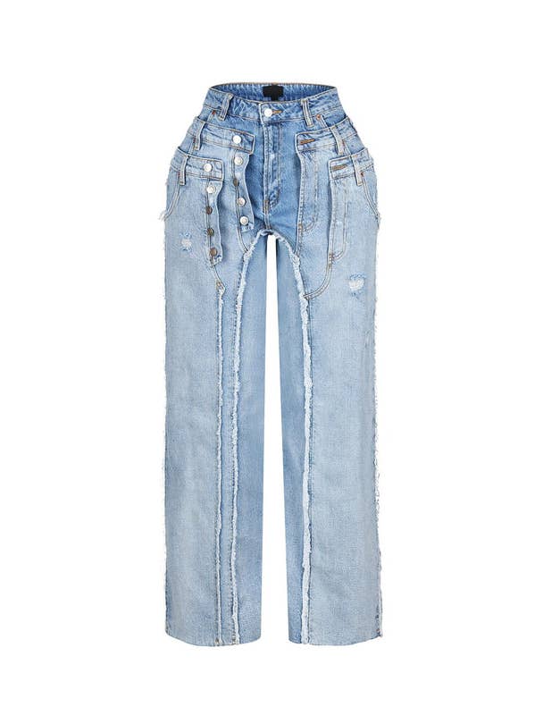 Denim PATCH WORKED DISTRESSED JEANS for wholesale on Faire4