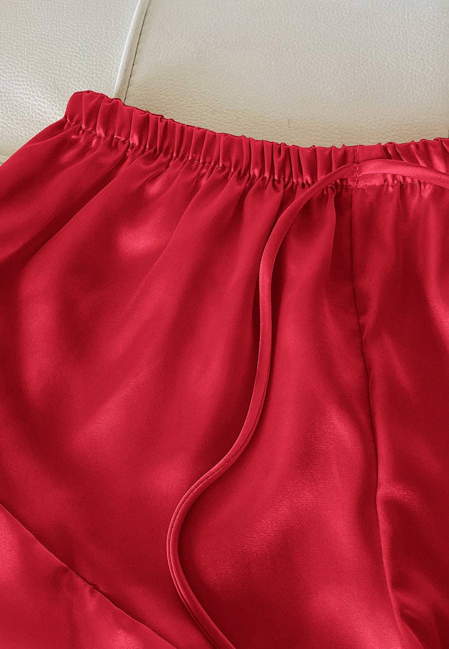 Anna Kaci Wholesale - Wholesale Lounge Set - Women's - Satin Tank and Ruffle Hem Shorts29