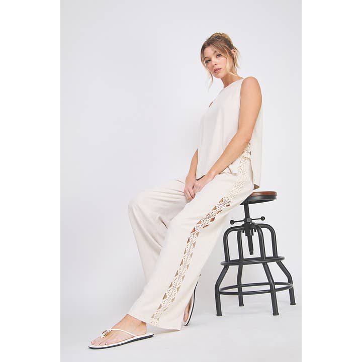 Leinenmischung Elastische Bindegürtel Weitbeinige Hose für den Großhandel von Allie Rose