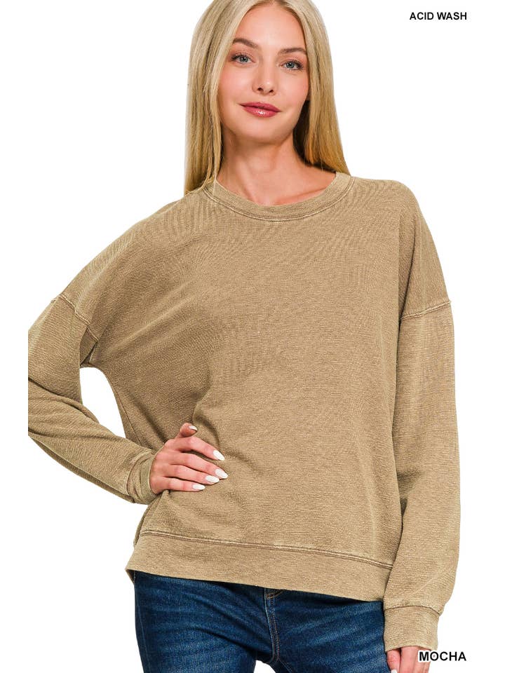 42POPS - Wholesale Sweatshirt - Women's - ",.SI-26840 Washed Round Neck Pullover Sweatshirts
