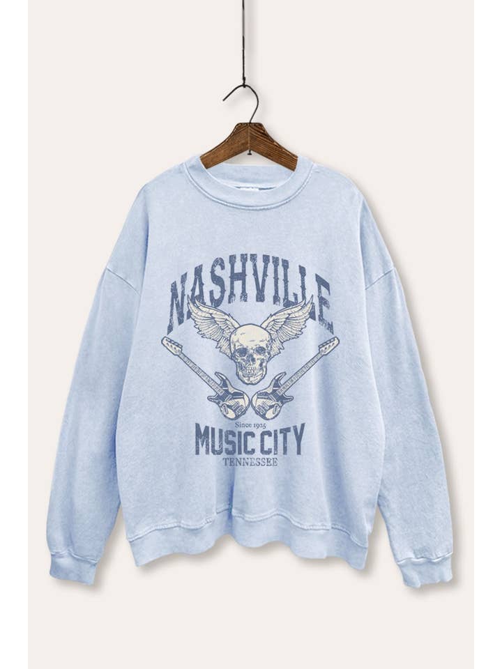 SUDADERA GRÁFICA LAVADA MINERAL NASHVILLE MUSIC CITY para venta al por mayor de PINK NABI