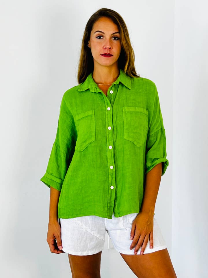 Linen & More - Wholesale Button Down Shirt - Women's - REF 8103 TWO-POCKET T-SHIRT 100% LINEN