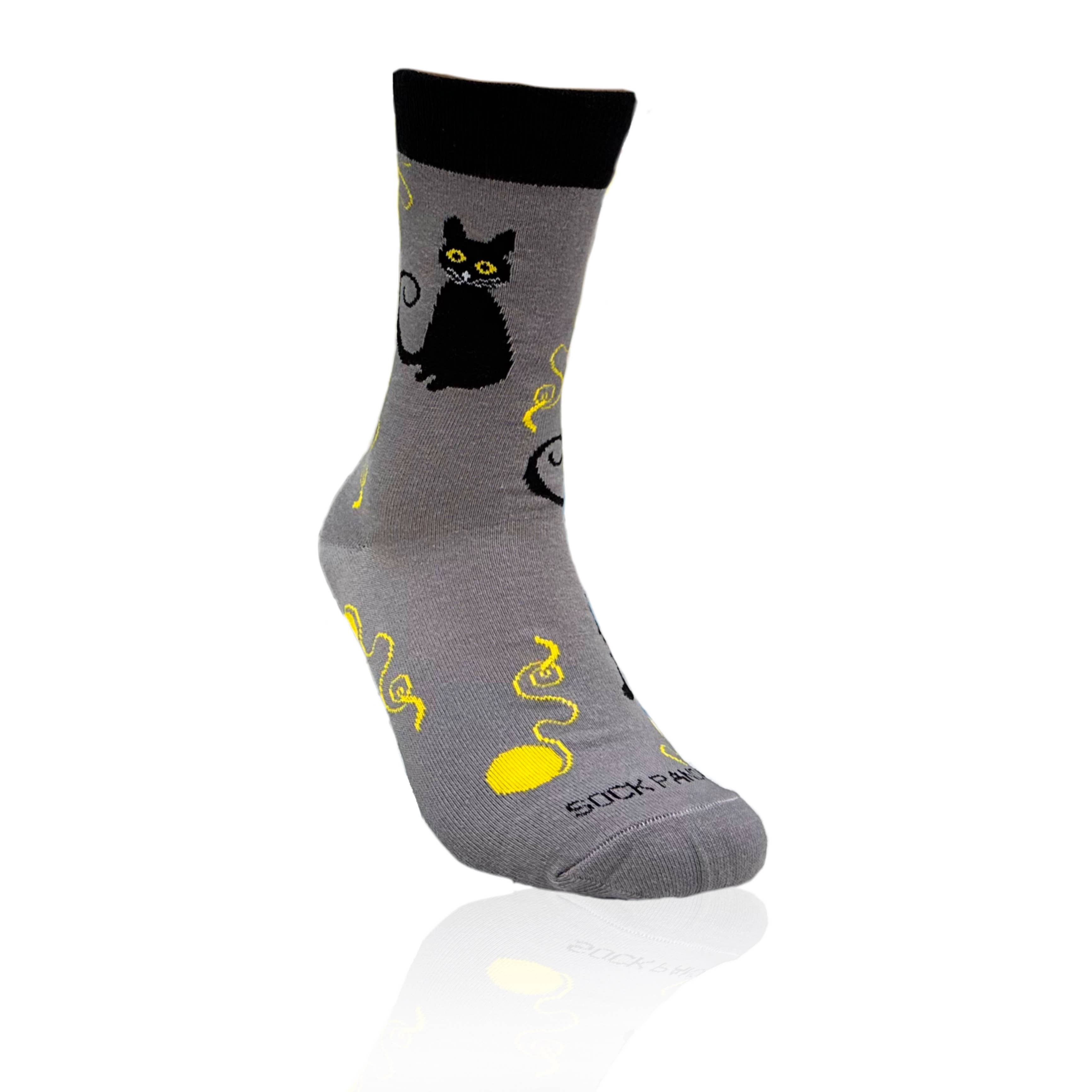 Sock Panda - Vente Chaussettes – femme - Chaussettes chat noir jouant avec une pelote de laine (taille adulte moyenne)3
