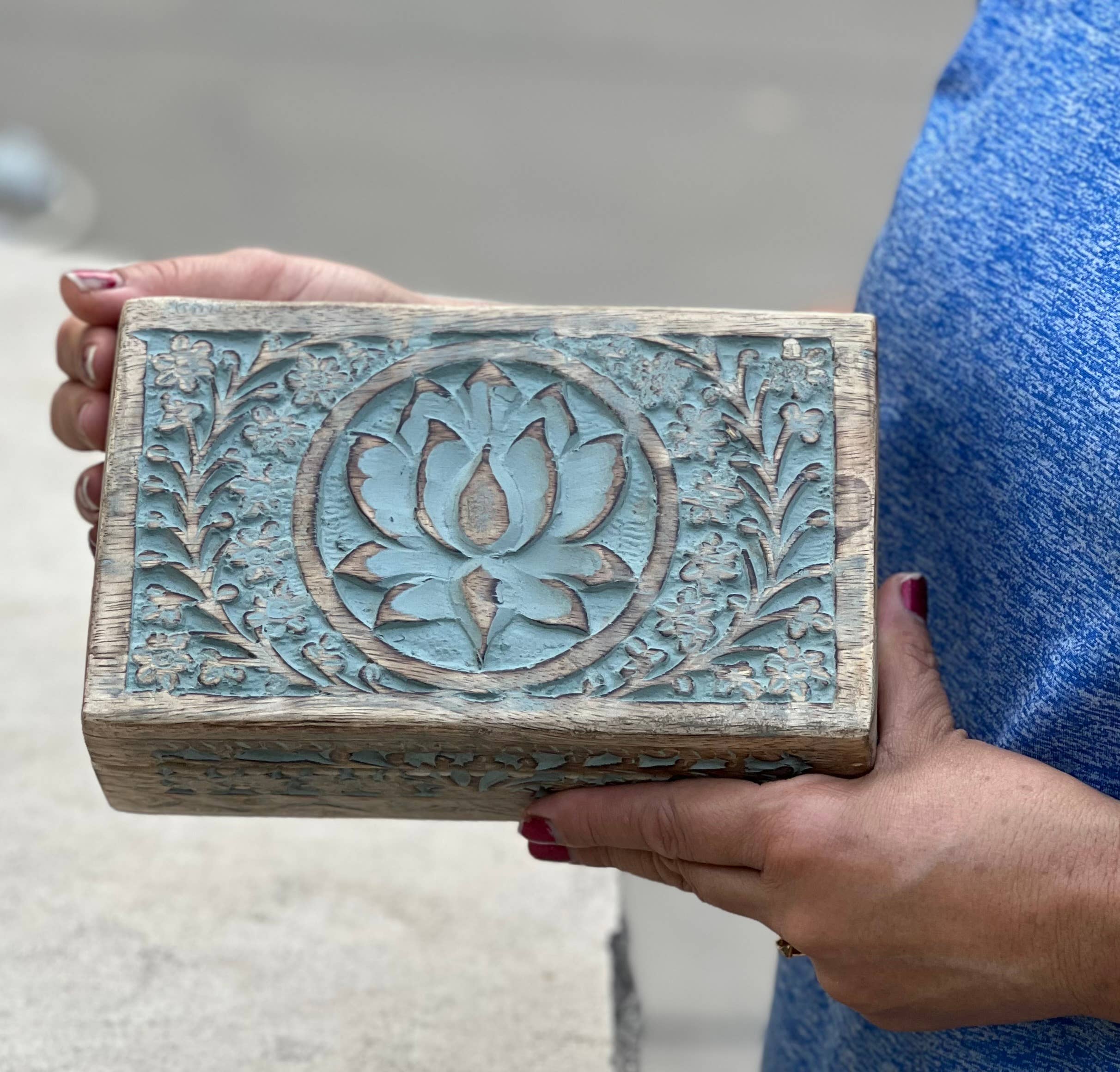 Lungta Imports - Wholesale Jewelry Box/Organizer - Hand Carved Lotus Wooden Box Keepsake Jewelry Watch Storage3