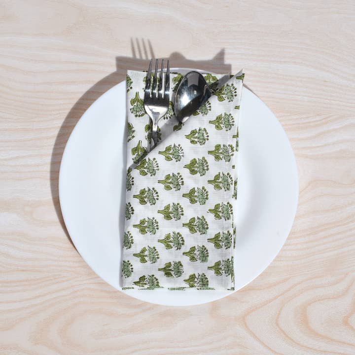 Cotton Print Club - Wholesale Dinner & cloth napkin - Cotton Cloth Napkins - Emerald Green (Set of 6)8