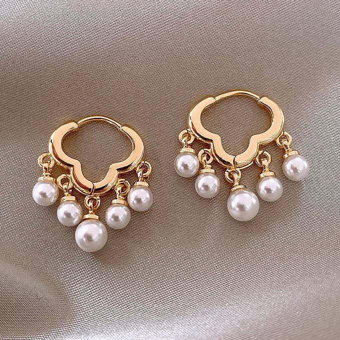 Gold Cloud Pearl Tassel Huggie Earrings in Solid Copper for wholesale by Perimade & Co. LLC