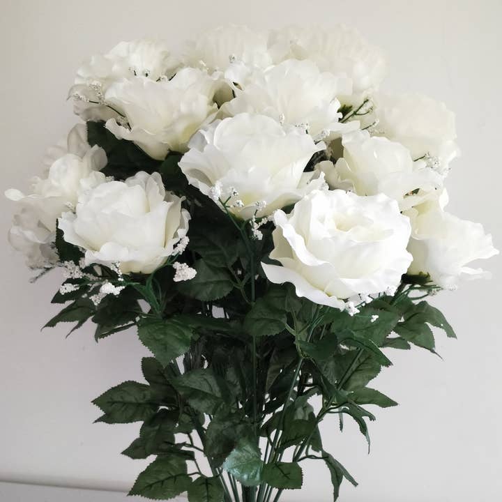 General Wholesale Inc - Wholesale Artificial Flowers - ROSE BUSH X24 (SATIN) WITH GYPSO CREAM - 452210