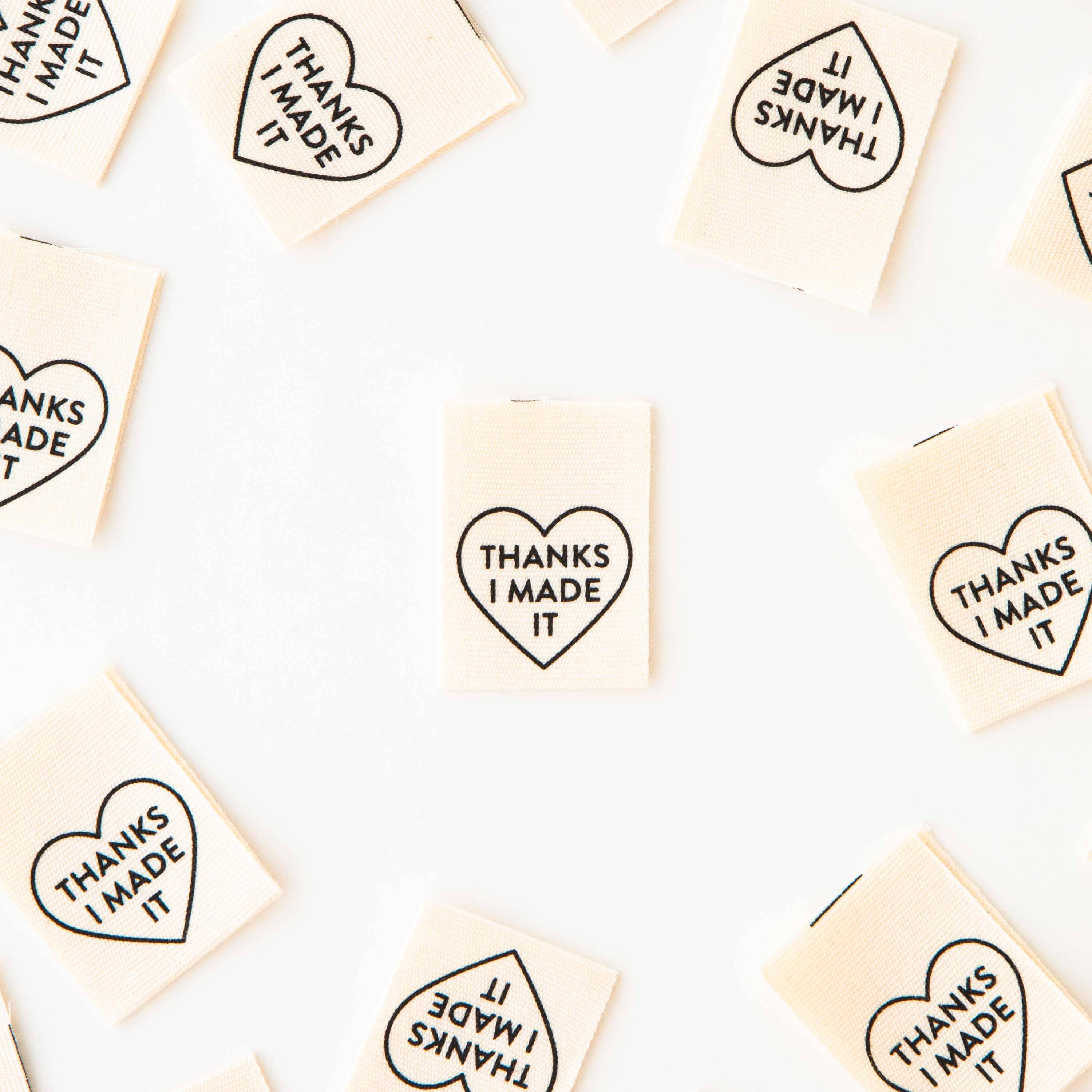 Sarah Hearts - Wholesale Craft Supplies - Thanks I Made It Heart Organic Cotton - Sewing Quilt and Garment  Labels1