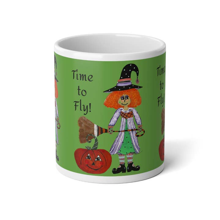 Whimsical Witch Jumbo Mug - Time to Fly! | Fun Coffee Cup, Witch Themed for wholesale by Tina Brown