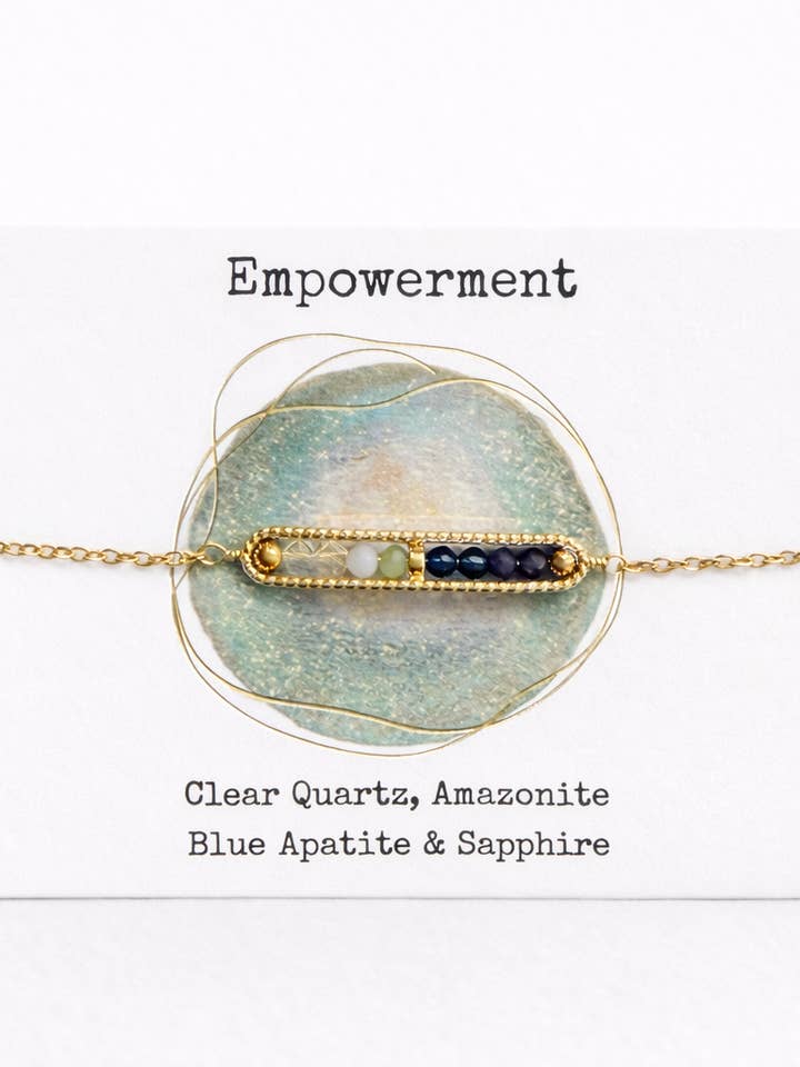 Bracelet Barre Cristal d'Empowerment Quartz Clair & Apatite Bleue pour la vente par Picki Nicki