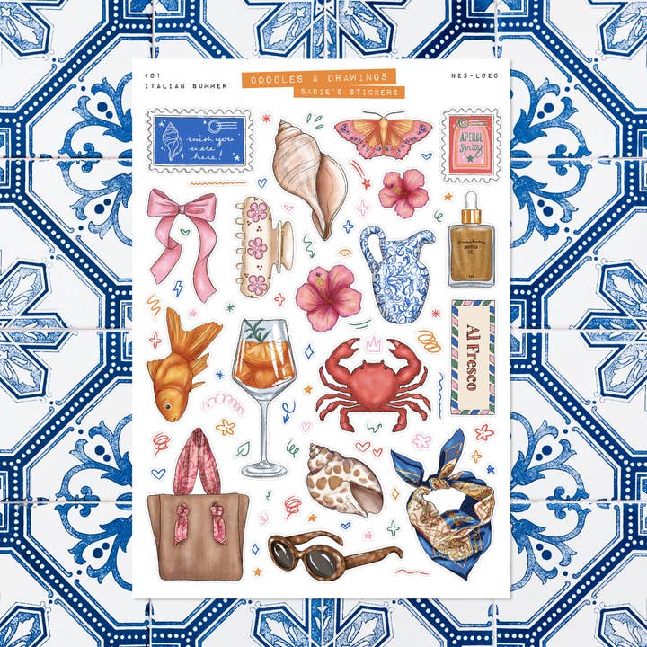 Italiaanse Zomer • Krabbels & Tekeningen Deco Stickervel voor wholesale door Sadie's Stickers