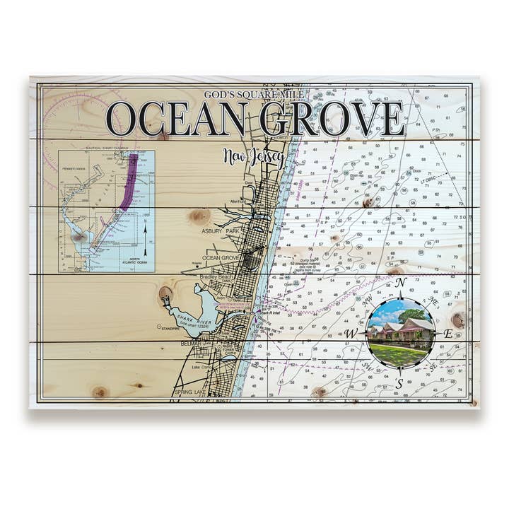 Ocean Grove, NJ 18x24 Wood Pallet Map for wholesale by Map Mom