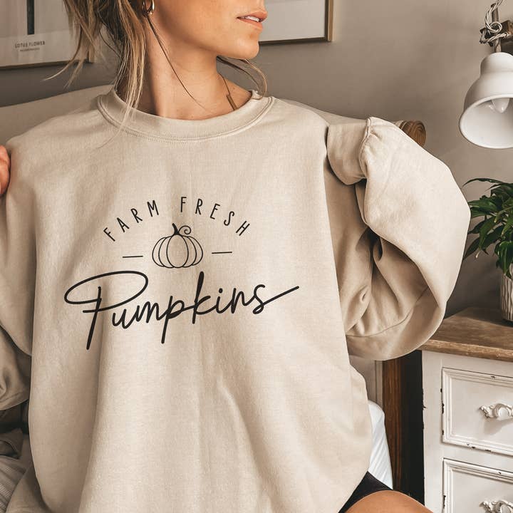 Fall Sweatshirt Crewneck Pumpkins Minimalist Sweater for wholesale by P E T I T R U E