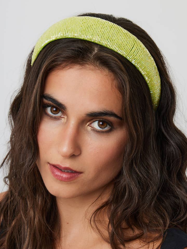 Straight Beaded Headband in Lime Green for wholesale by My Accessories London
