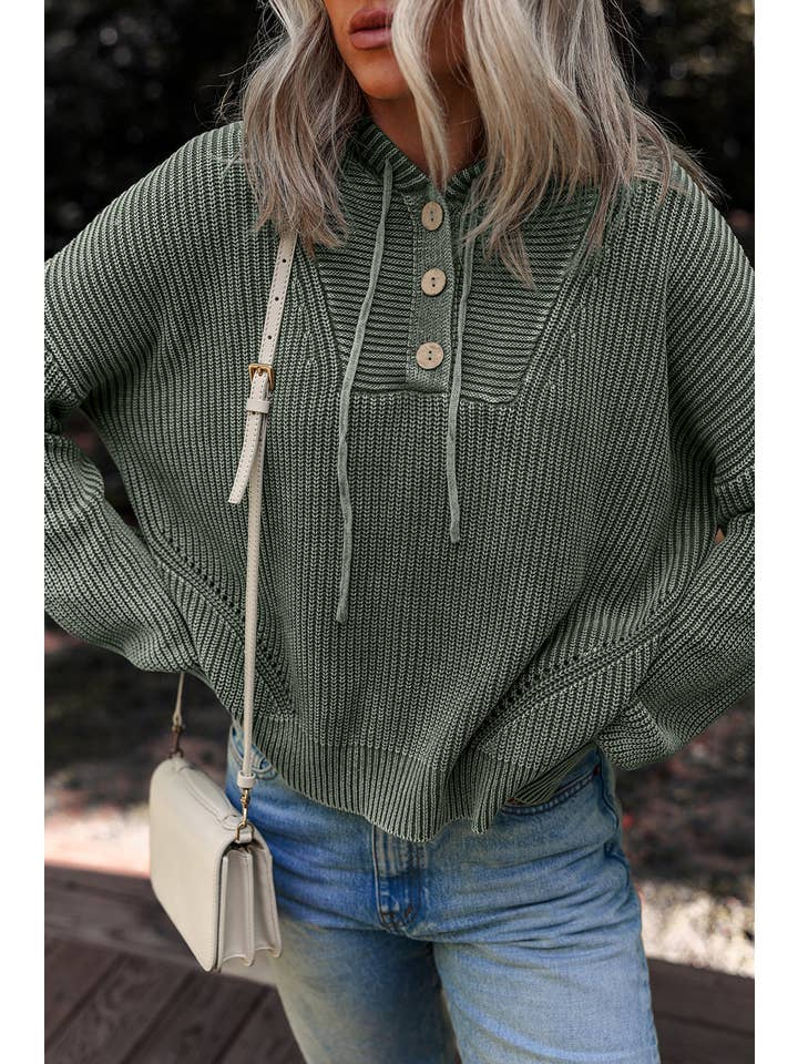 Nebel grün Mineralgewaschener gerippter Strickpullover mit Kapuze für den Großhandel auf Faire5