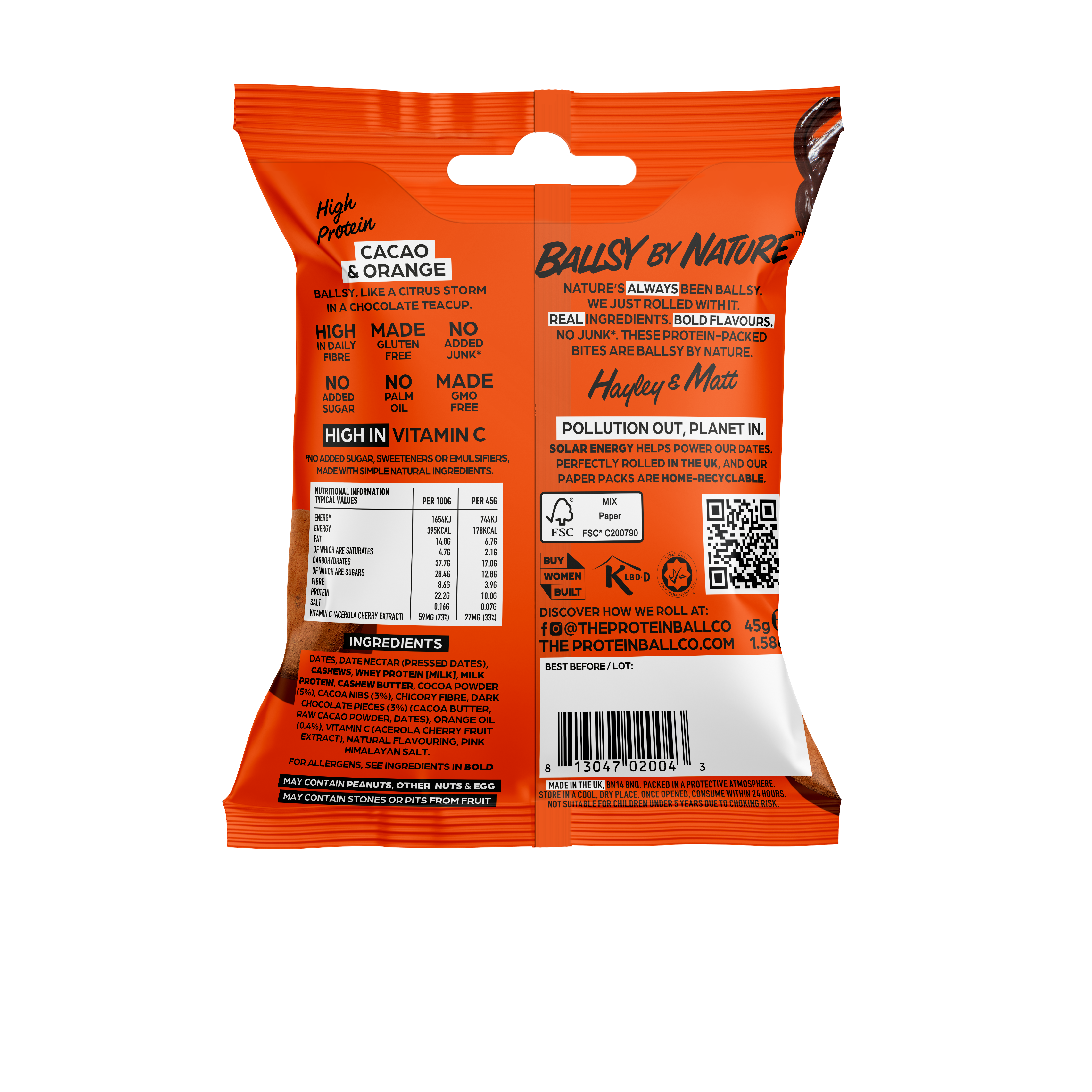 The Protein Ball Co – wholesale Snack bar – CACAO & ORANGE- High Protein  Balls  - 10 x 45g1