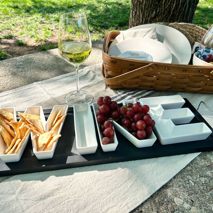 Vanilla WINE Serving Dishes w/Wooden Tray 19 x 7" for wholesale by Red Vanilla Home