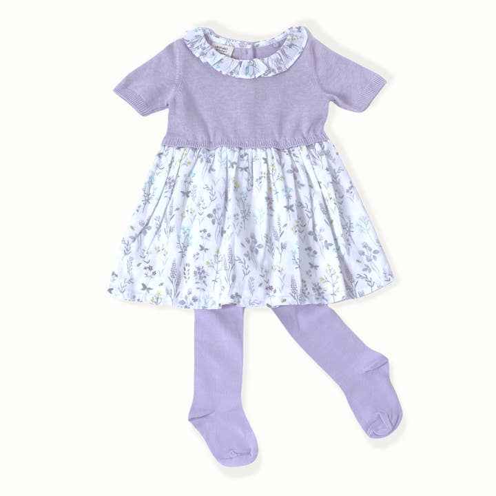 Lavender Floral Sweater Dress & Tights (2pc Set) for wholesale by Viverano Organics