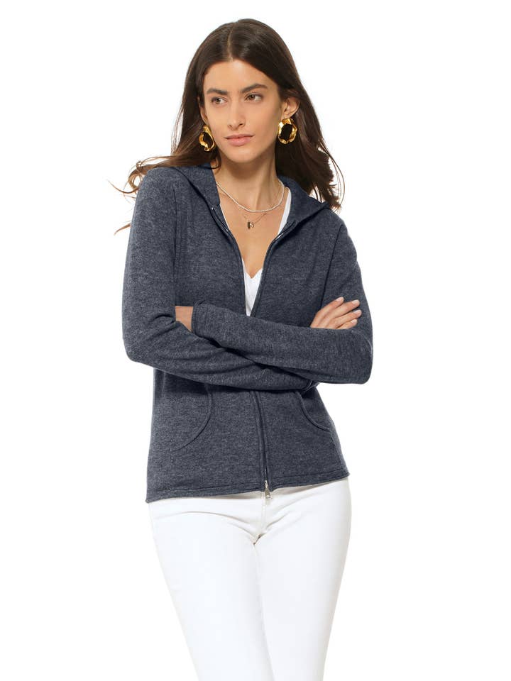 Women's Pure Cashmere Hoodie Sweater Charcoal for wholesale by Monticelli Cashmere