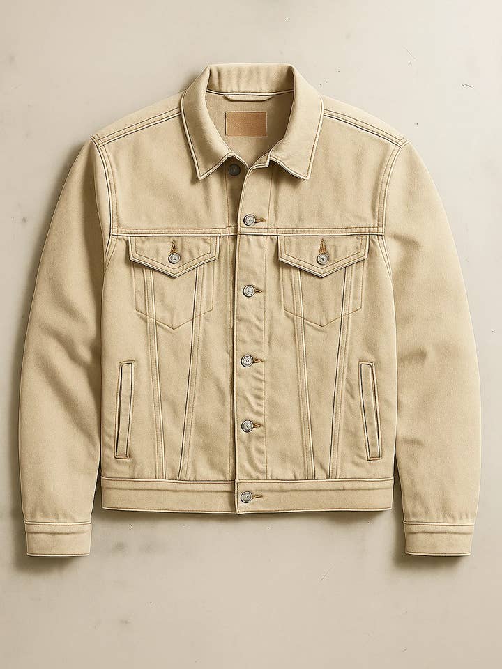 Herren Beige Denim Trucker Jacke - Klassische Unifarbene Jeansjacke für den Großhandel von Zovater Incorporation