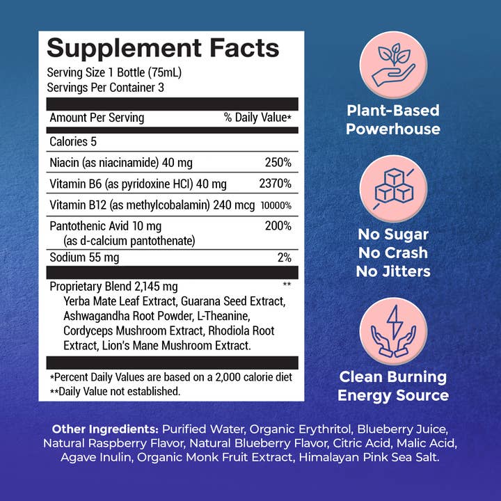 REMOVED BRAND – Bebida desportiva/energética por atacado – Saudável Shot de Energia | Framboesa Azul | Sem Açúcar - Pack de 361