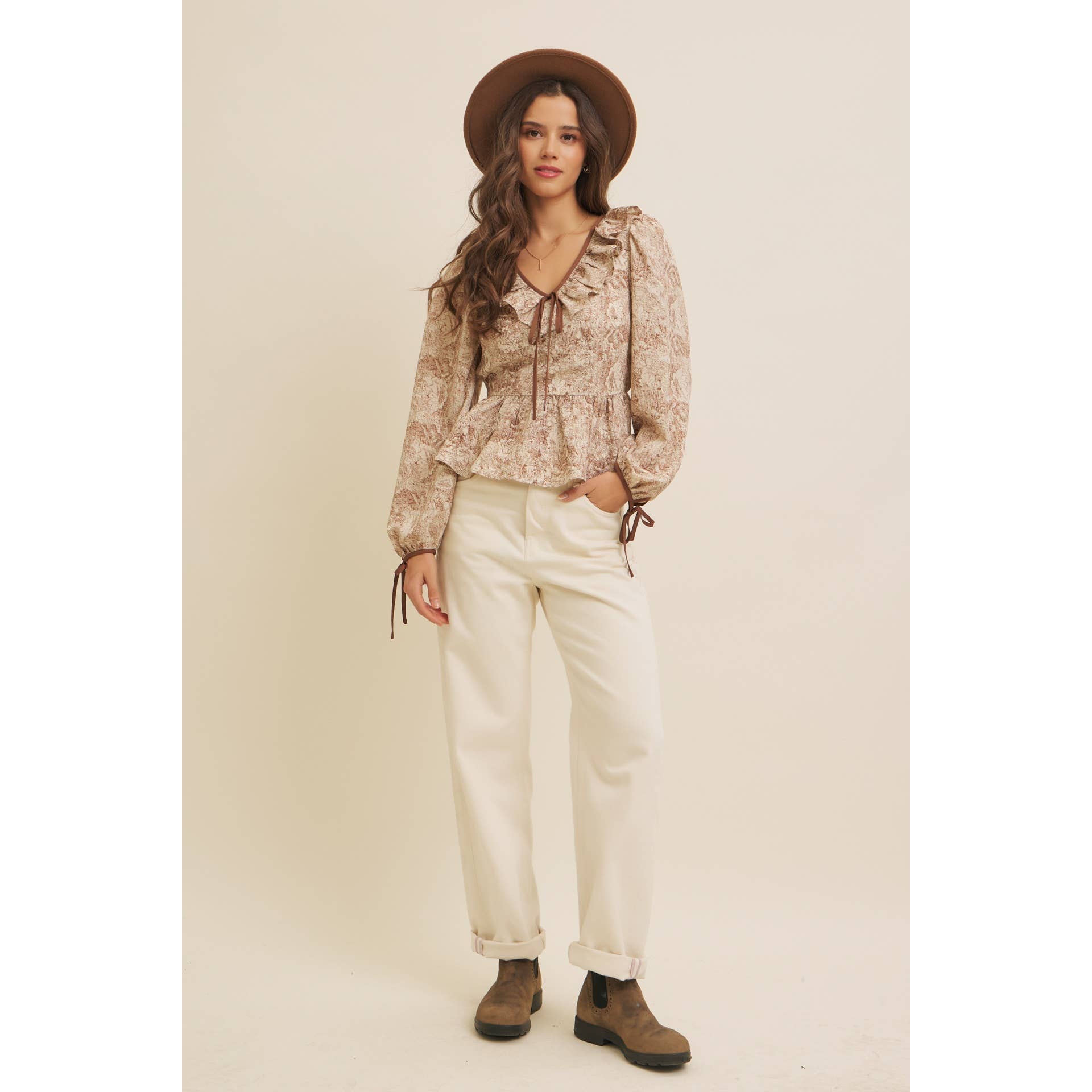 in february - Wholesale Blouse - Women's - TOILE PRINTED BABYDOLL BLOUSE WITH BALLOON SLEEVES18