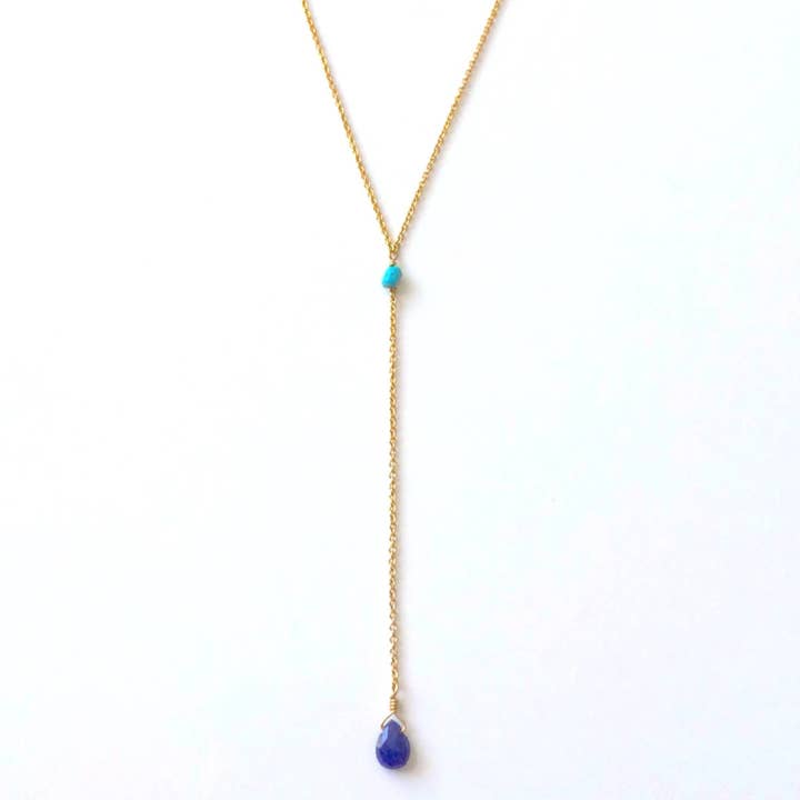 Turkis og safir lang dråbe halskæde for engroshandel hos Ruby Tulip