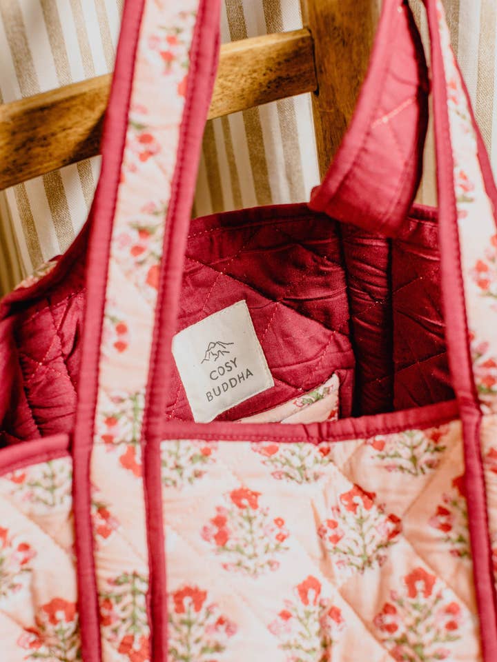 Apricot Floral Block Print Tote for wholesale by Cosy Buddha