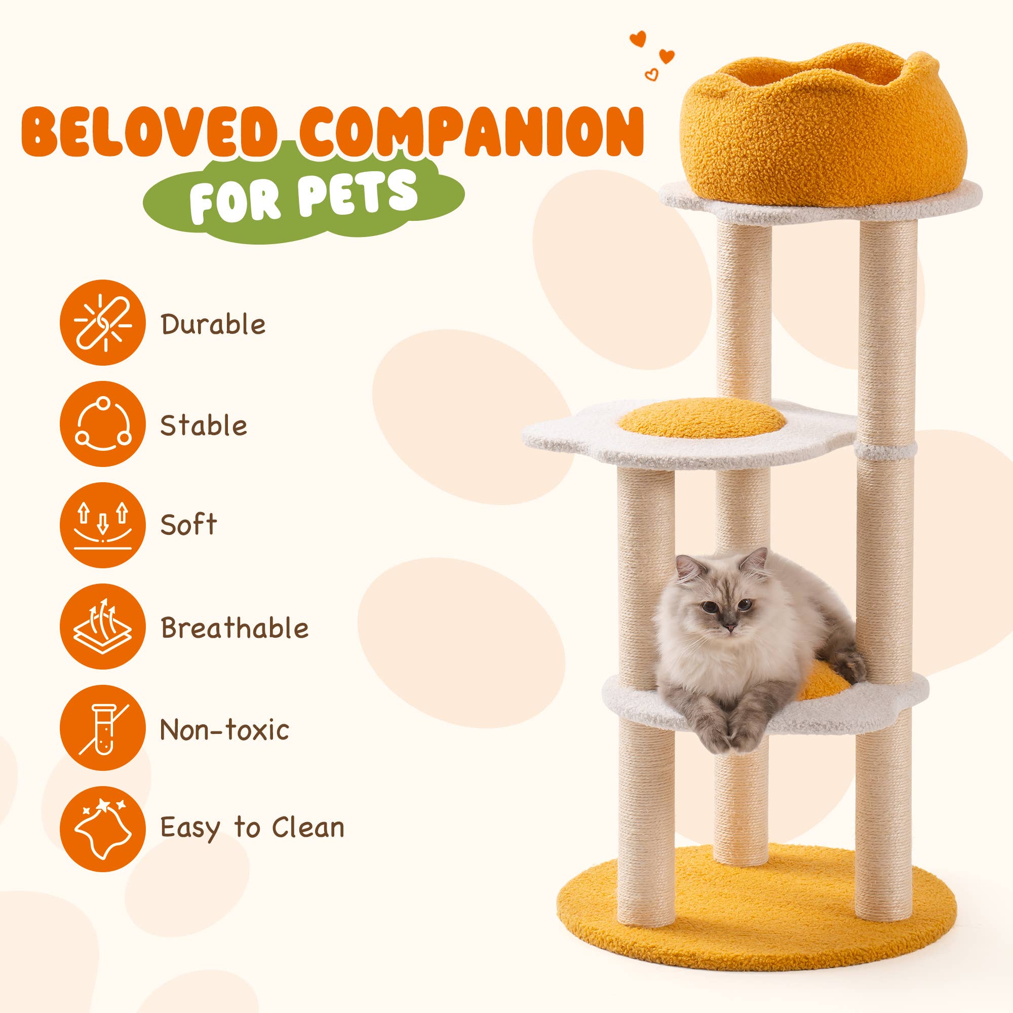 Robud & Mewoofun Official Store – Coçador de gato - Gato por atacado – Torre para Gatos Amarela com Cama Removível e Arranhador de Sisal7