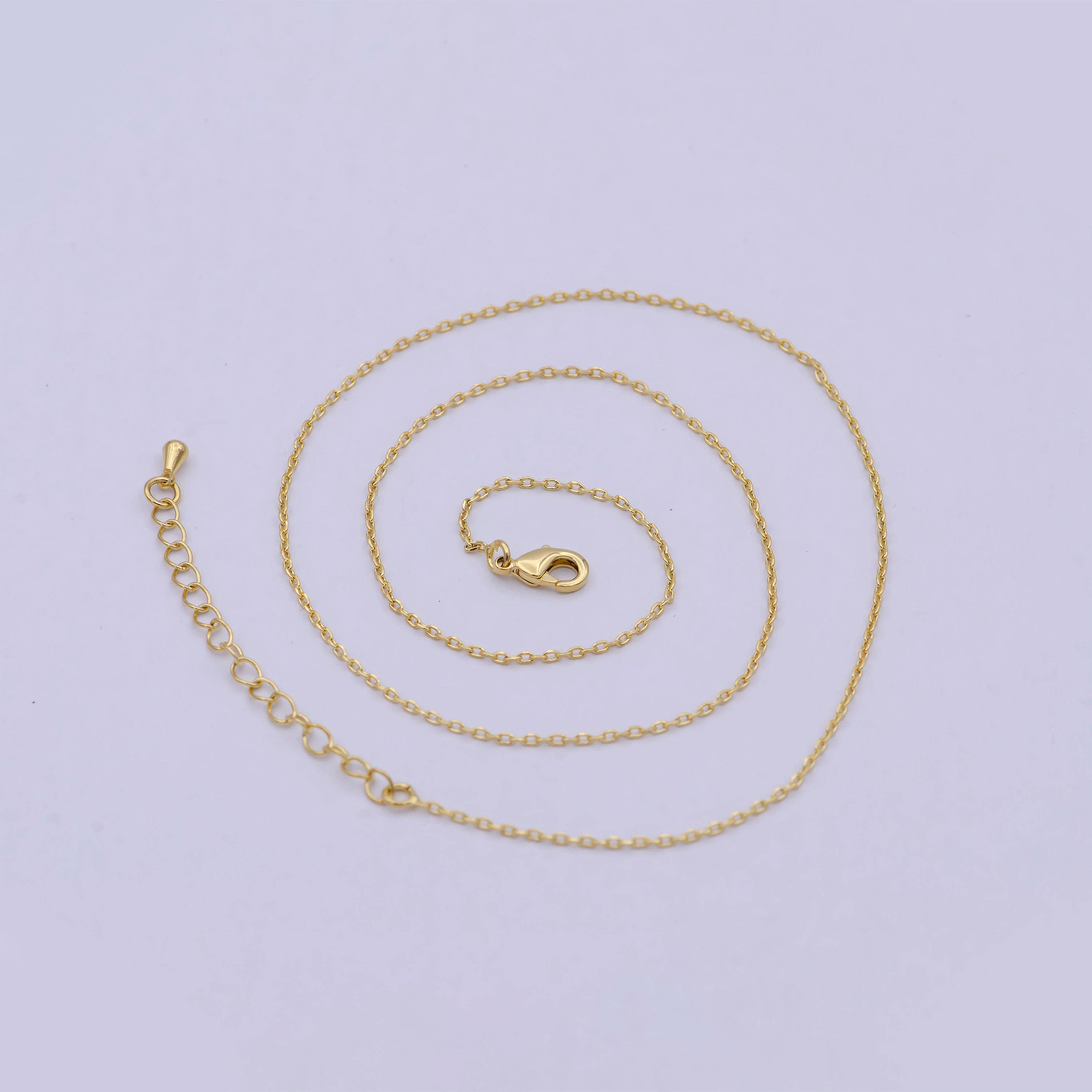 Aim Eternal - Wholesale Link & Chain Necklace - Dainty Cable Chain 24K Gold Filled Chain Necklace 17.7 inch + 2 inch long WA-7922