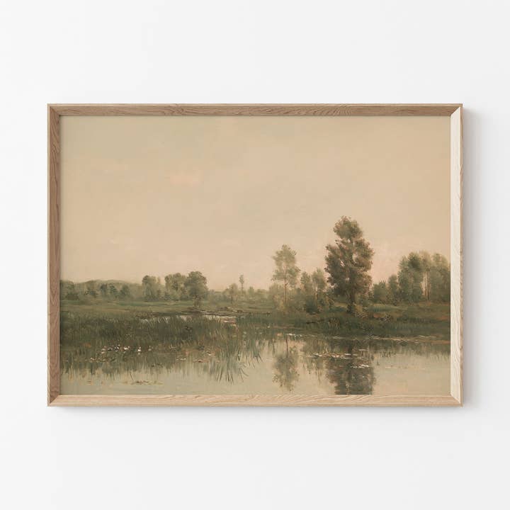Impression d'art vintage - Peinture de paysage d'arbres - « Lac ensoleillé » pour la vente par AMY WARR ART