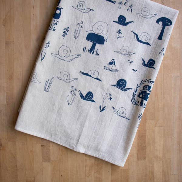 Snail Tea Towel, Handprinted Nature Inspired Kitchen Towel for wholesale by The High Fiber