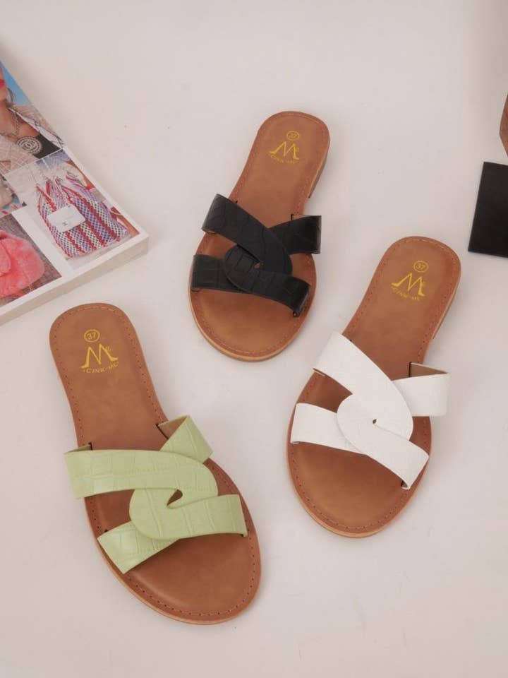 BELLICY / Cink-me - Wholesale Sandals - Women's - BQ03B, Flat mules with crocodile effect4