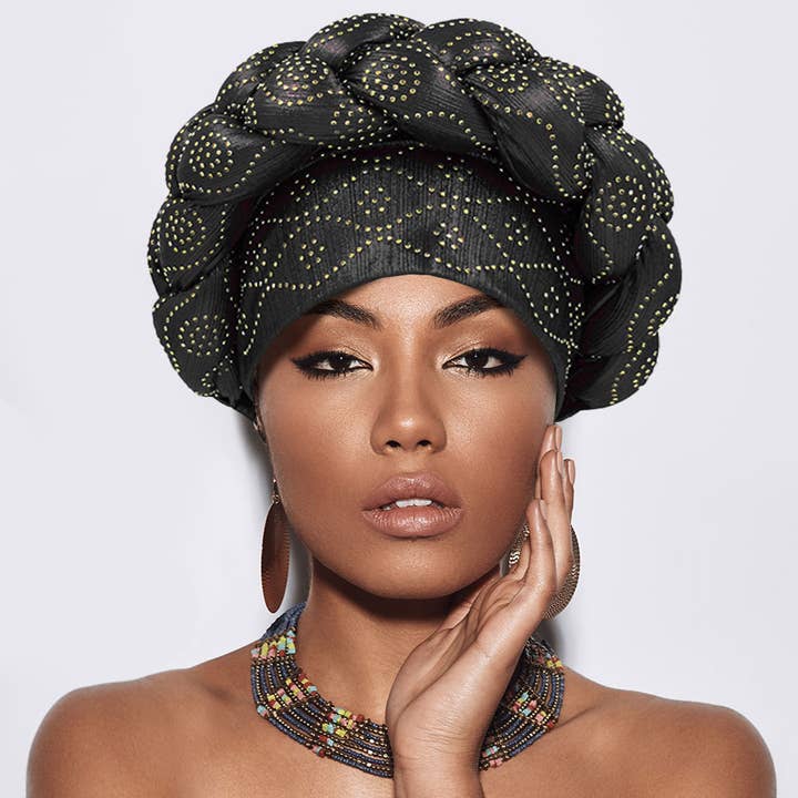 Sensibling Corp. - Wholesale Turban - Women's - Bling Studded Braided Turban Hair Wrap2