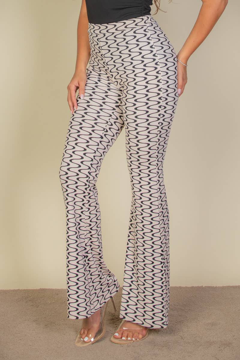 CAPELLA APPAREL - Wholesale Broek - Dames - Flare broek met golvende print en hoge taille6