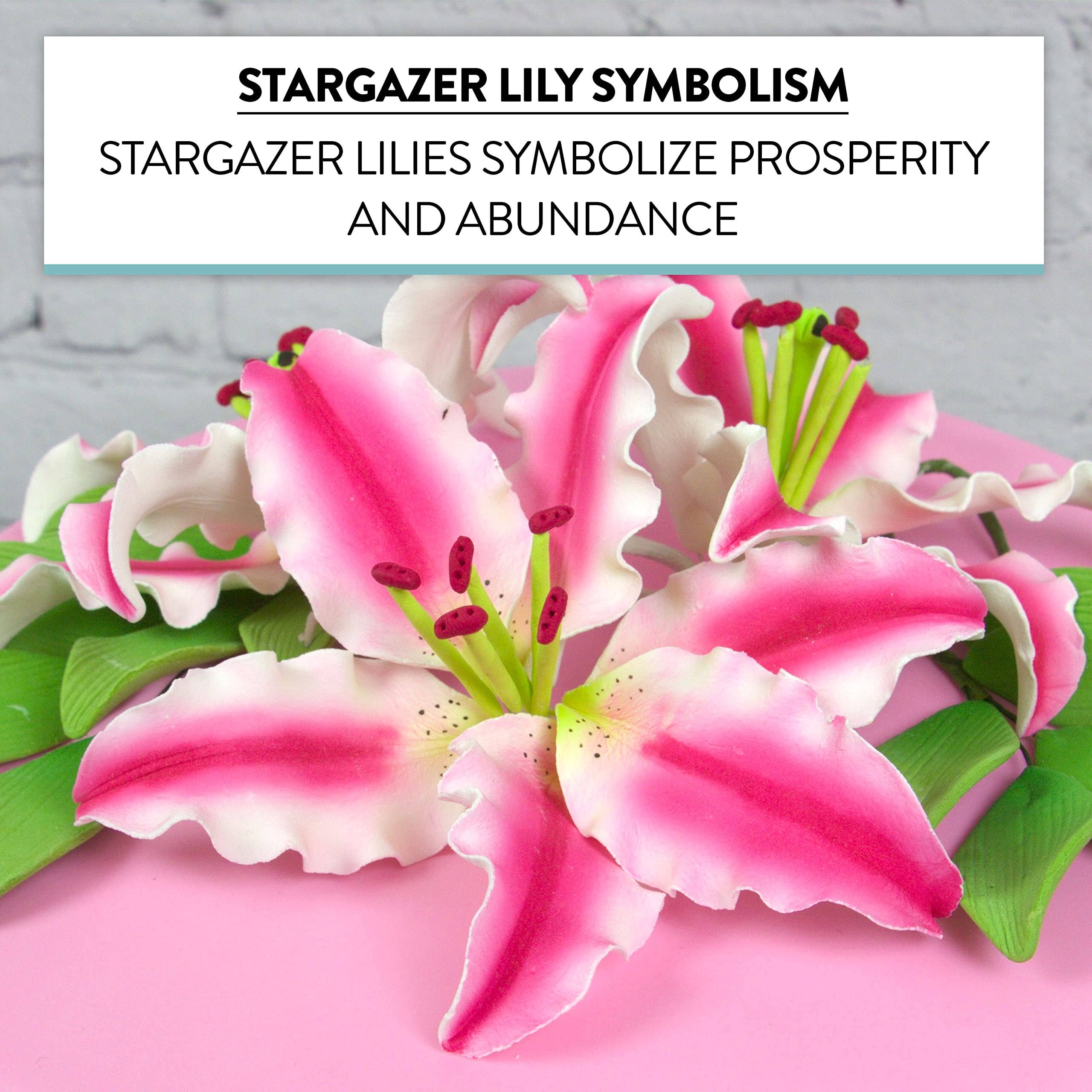 Global Sugar Art - Wholesale Artificial Flowers - Stargazer Lily Sugar Flowers with Leaf Sprays by Global Sugar Art, Pink and White, 3 Count3