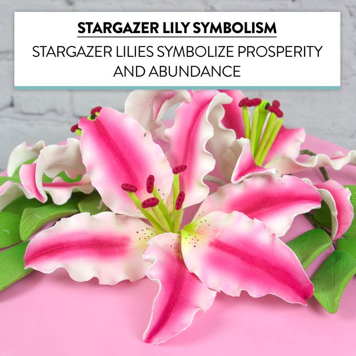 Global Sugar Art - Wholesale Artificial Flowers - Stargazer Lily Sugar Flowers with Leaf Sprays by Global Sugar Art, Pink and White, 3 Count3