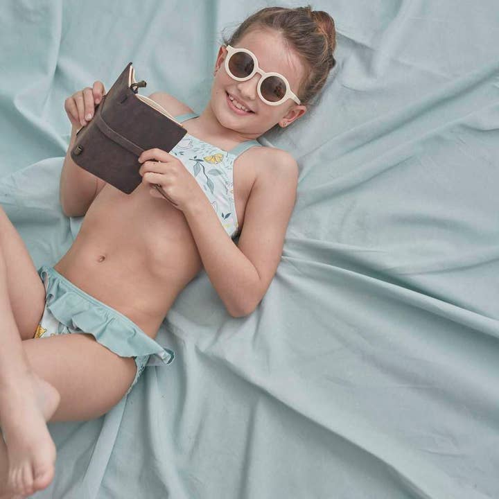 light green Girl's Bikini with Mugs and Lemons Print and Ruffle for wholesale on Faire1