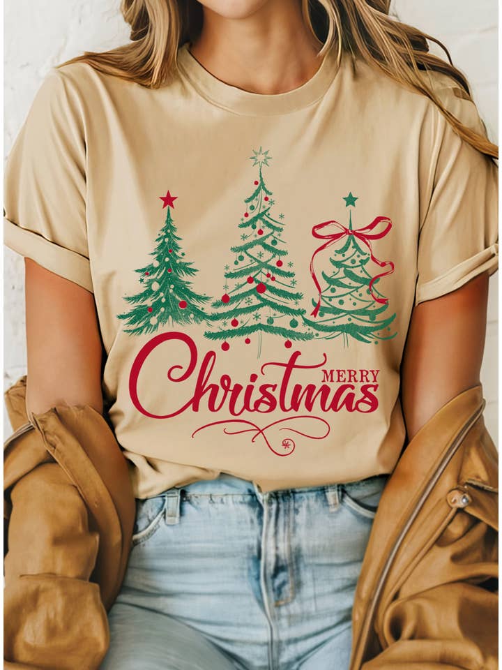 Rustee Clothing – Großhandel T-Shirt mit Siebdruck – Unisex – T-SHIRTS MIT FRÖHLICHER WEIHNACHTSBAUM-LICHTGRAFIK6