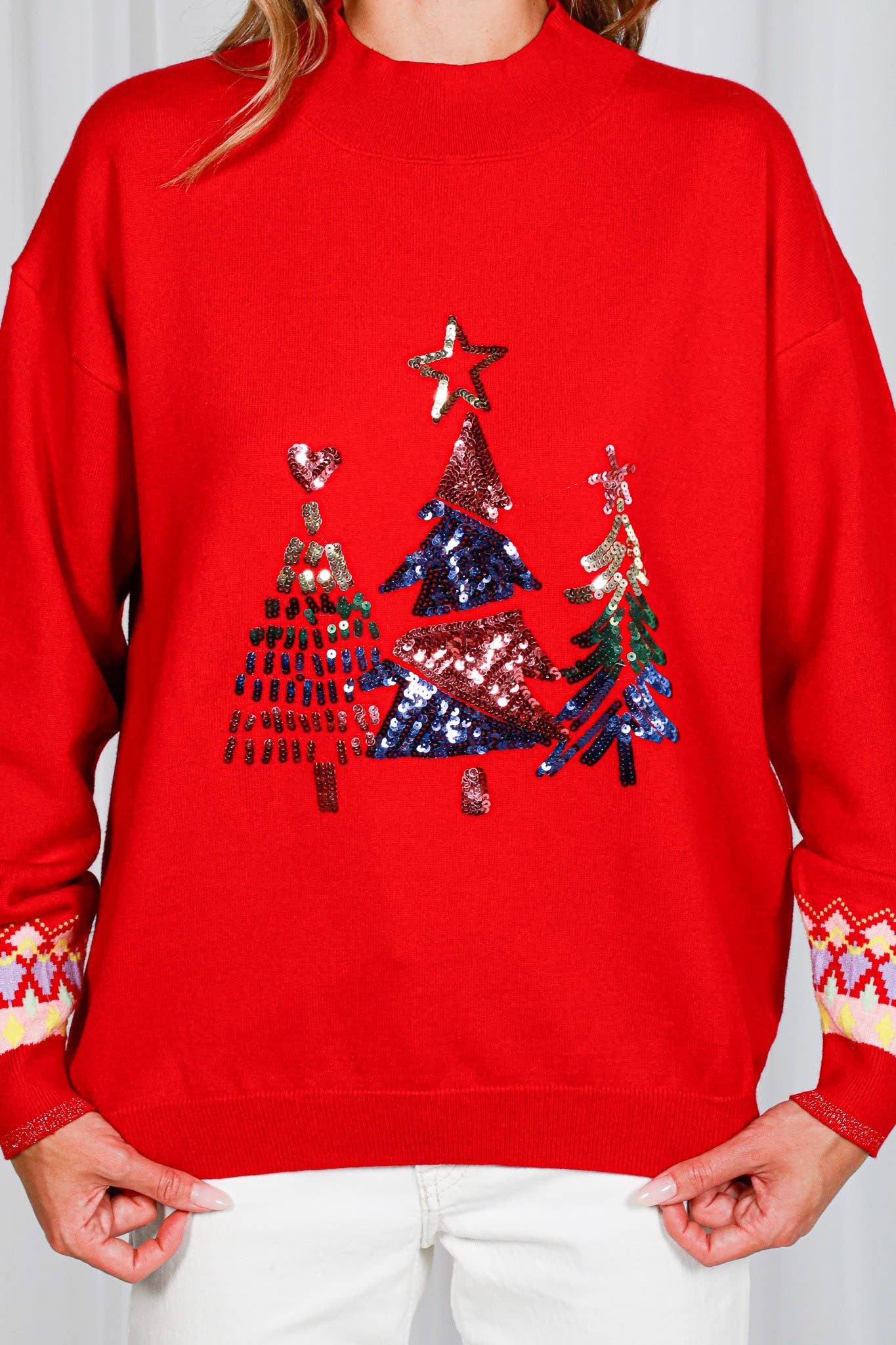 Vine & Love – Pulôver - Mulher por atacado – Camisola Aconchegante com Lantejoulas de Árvore de Natal VT820231