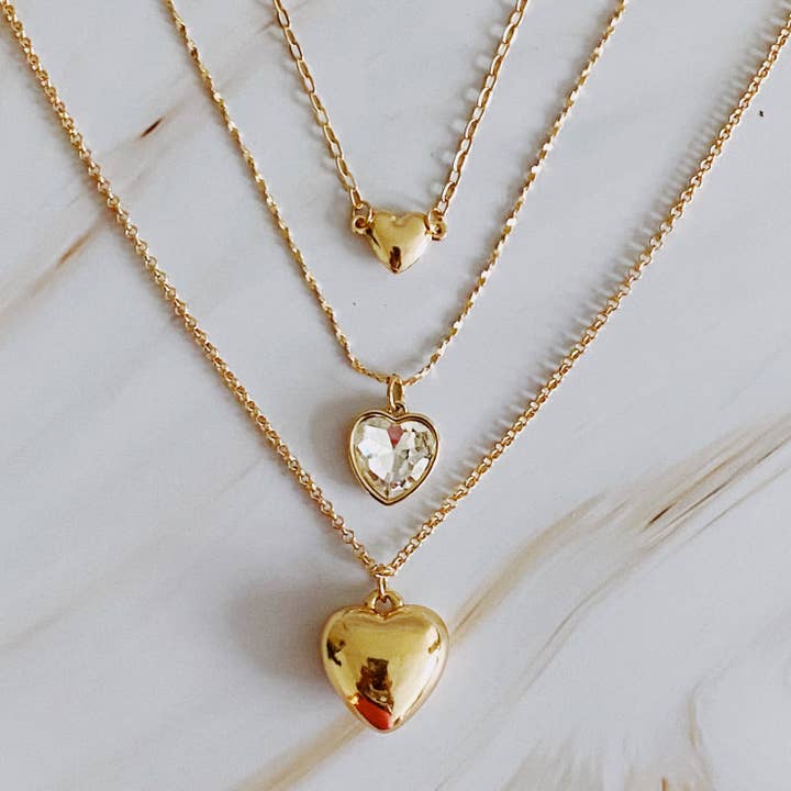 Ellison+Young - Wholesale Jewelry Set - Triple Heart Pendant Necklace Set Of 3