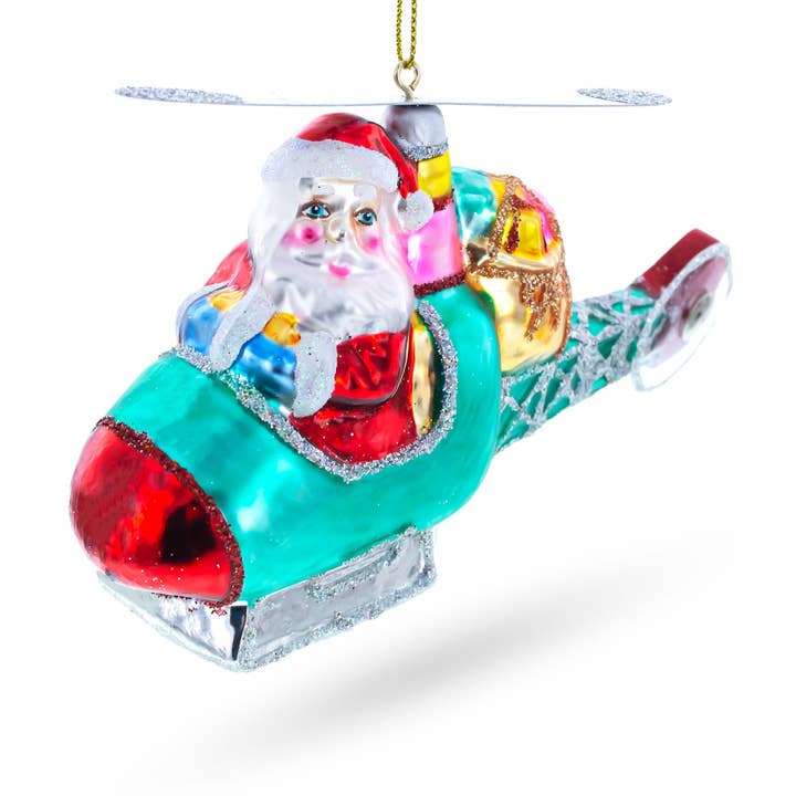 BestPysanky - Wholesale Ornament - Santa Claus Pilot in Helicopter- Glass Ornament