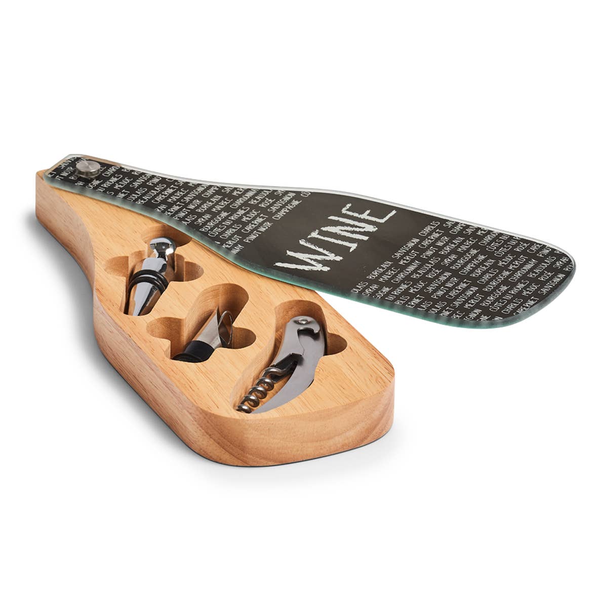 silver Wine Set, 4-piece, Rubberwood/Glass/Stainless Steel for wholesale on Faire1