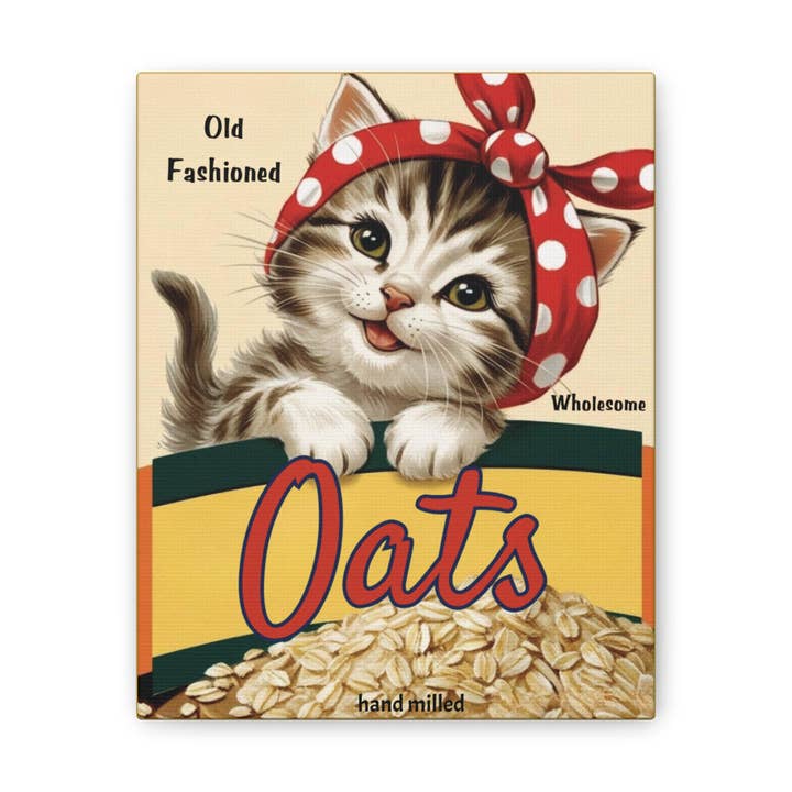 Vintage Style Kitten Oats, Kitschy Kitten Art for wholesale by Babushka Cat