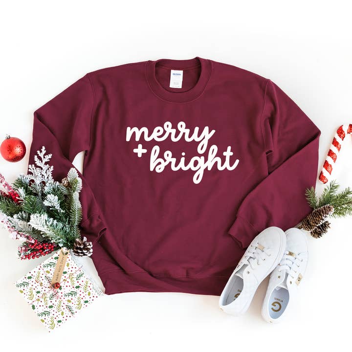 Merry And Bright Bold Cursive | Sweatshirt | Christmas for wholesale by Olive And Ivory Wholesale