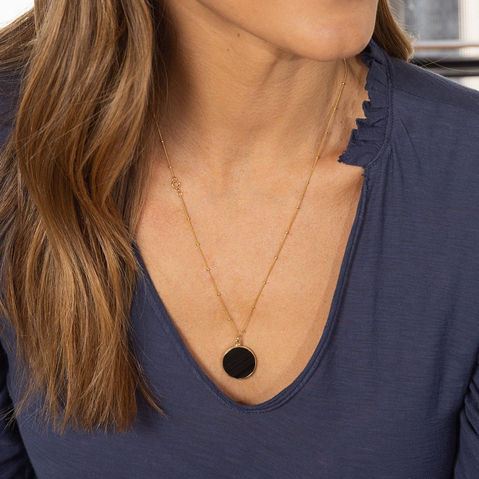 Soul & Little Rose – Colar pingente/pendente por atacado – Colar Black Obsidian Gold Circle (Corrente Satélite)4