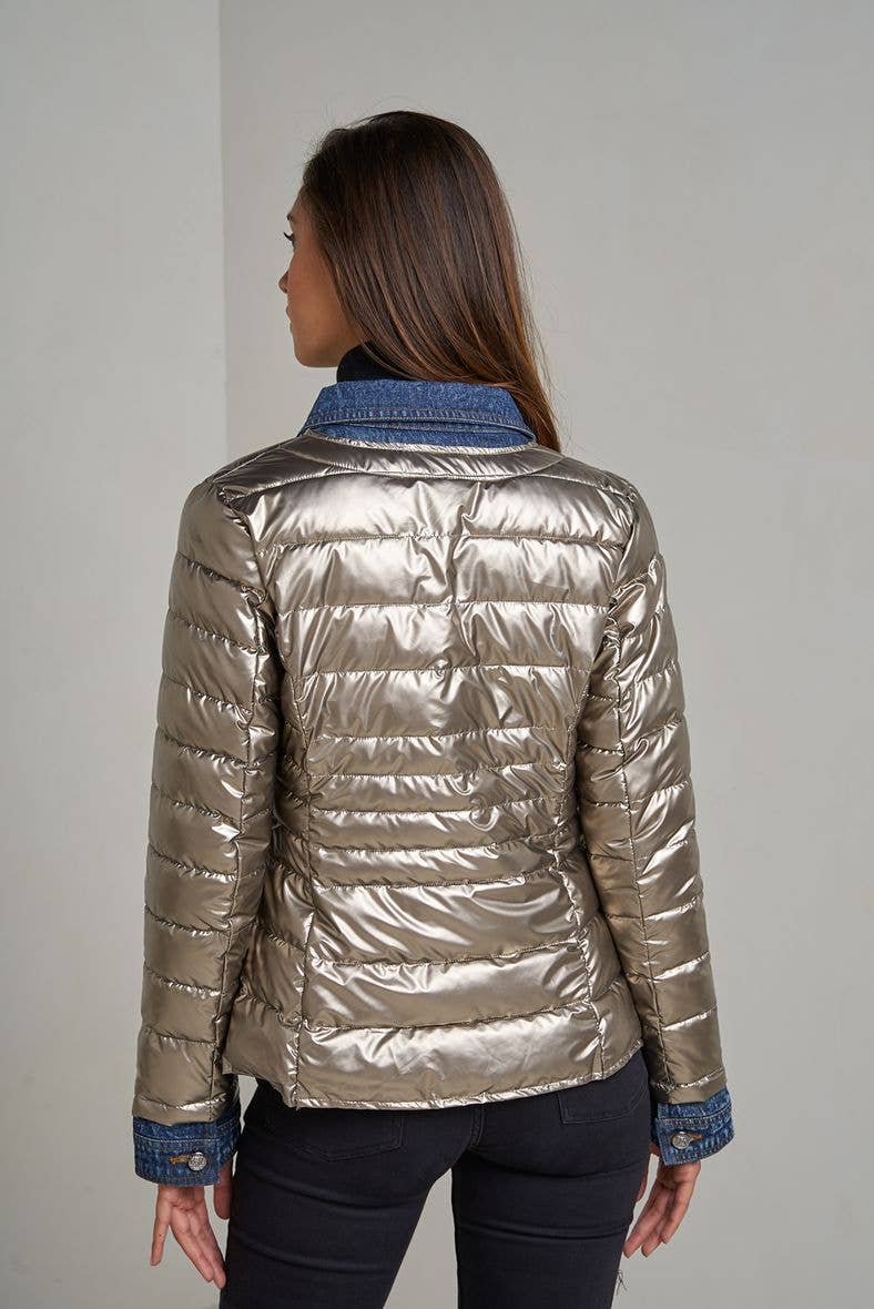 Attrait Paris - Wholesale Pufferjack - Dames - Kenza metalen jeansjack van twee materialen11